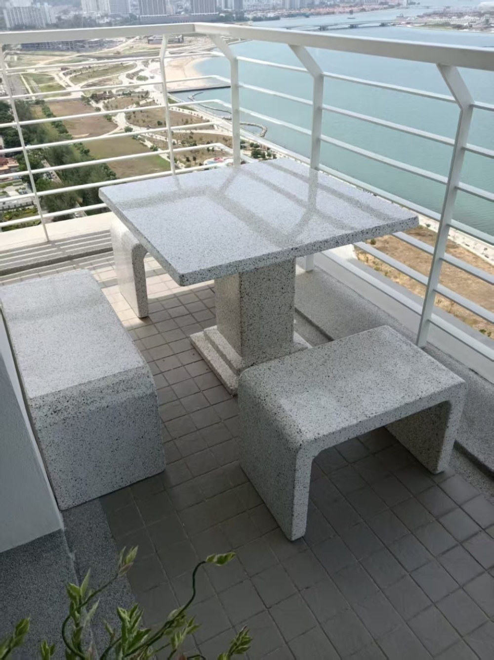 Terrazzo Outdoor Table & Bench Set Malaysia | Heavy Duty Balcony, Condo & Seaside Furniture (Penang) | Deliver Tanjung Tokong, Andaman, Straits Quay, Queensbay Area,Georgetown, Jelutong