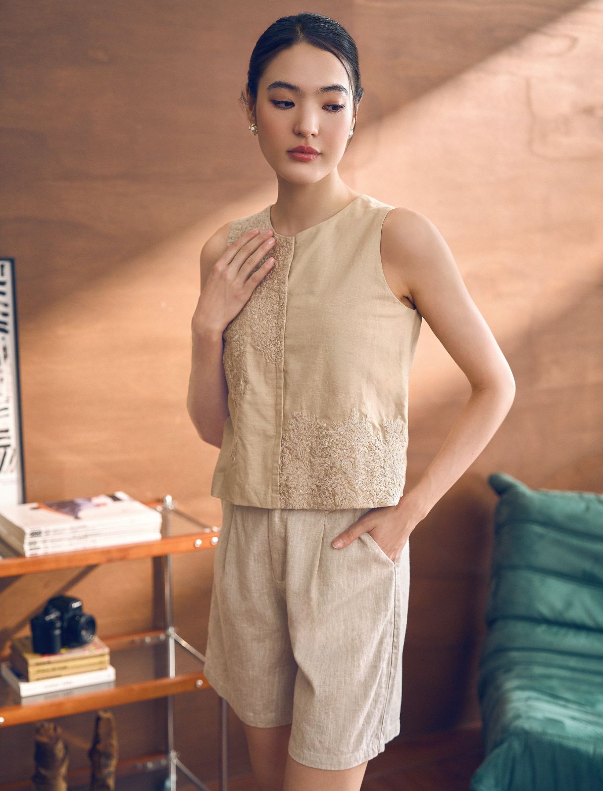 Celeste Embroidered Cotton Linen Top