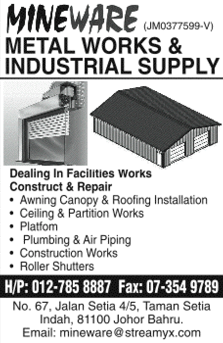 Ulasan Mineware Metal Works & Industrial Supply Malaysia 2026 | Roofing Contractor & Metal Works | Johor Bahru | Solar100