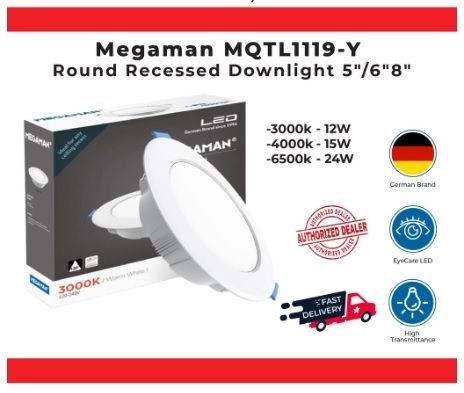Megaman MQTL1119-Y Round Recessed LED Downlight 4" 5" 6" 8" 3000K/4000K/6500K