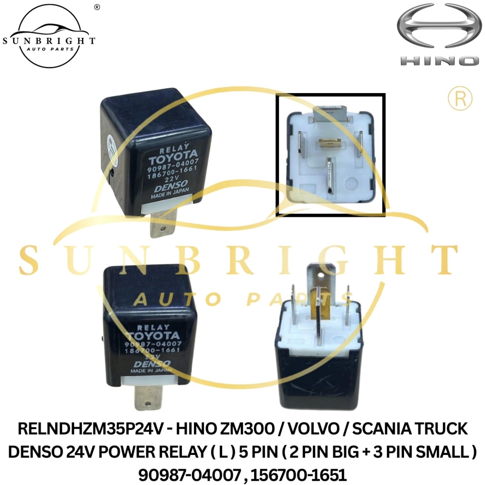 RELNDHZM35P24V - HINO ZM300 / VOLVO / SCANIA TRUCK DENSO 24V POWER RELAY ( L ) 5 PIN ( 2 PIN BIG + 3 PIN SMALL ) 90987-04007 , 156700-1651