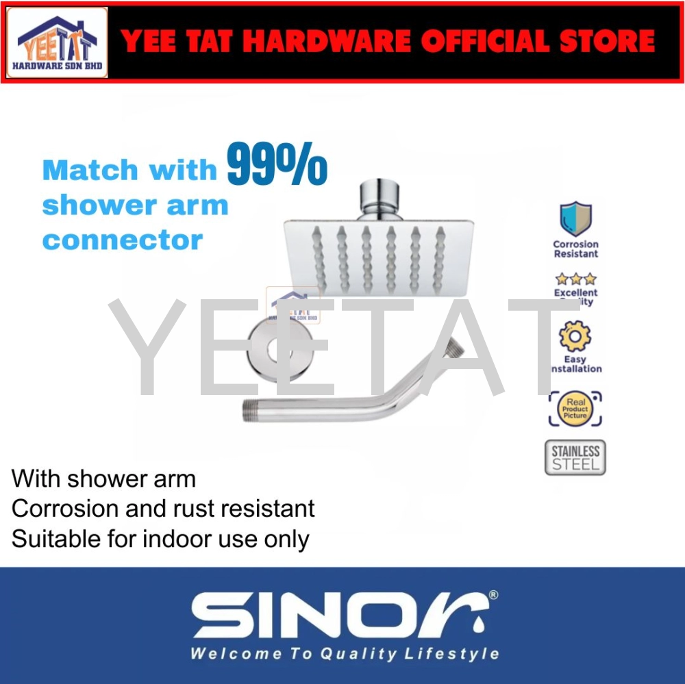 [ SINOR ] SH-711-S4 STAINLESS STEEL 4 INCHES SQUARE ULTRA THIN SHOWER HEAD SET