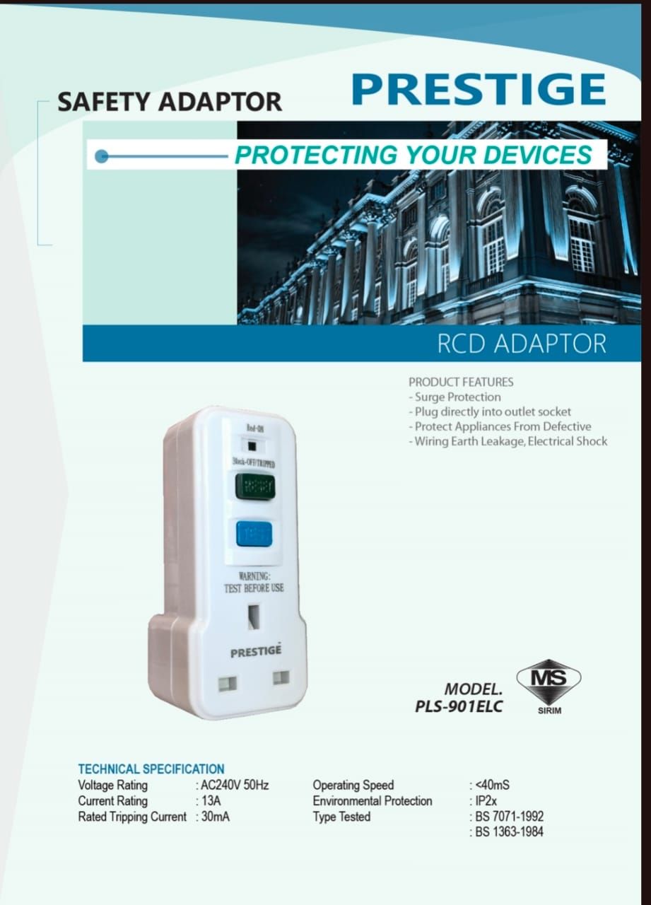 PRESTIGE RCD SAFETY ADAPTOR (PLS-901-ELC)