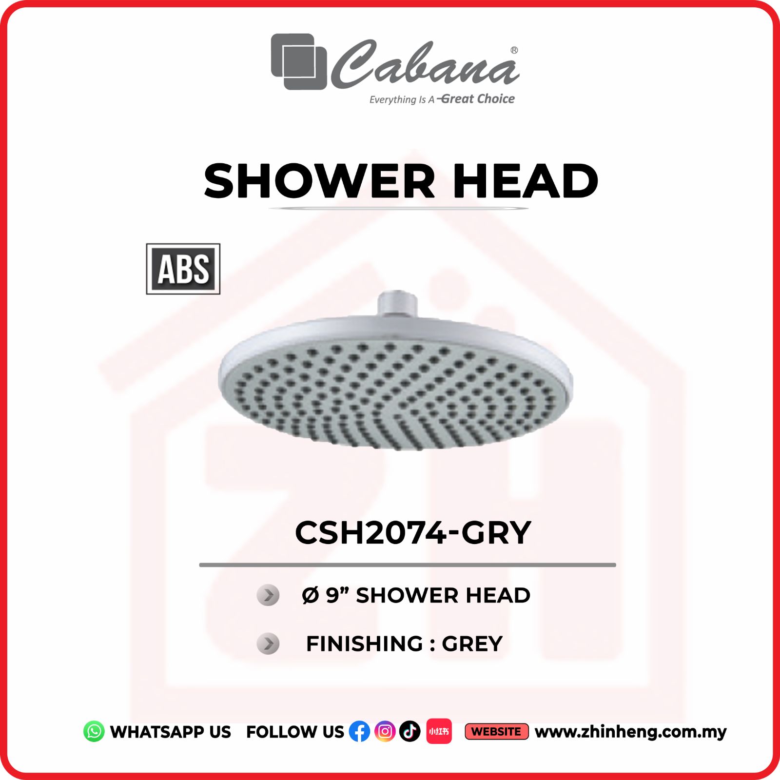 CABANA  9'' ROUND SHOWER HEAD  CSH2074-GRY