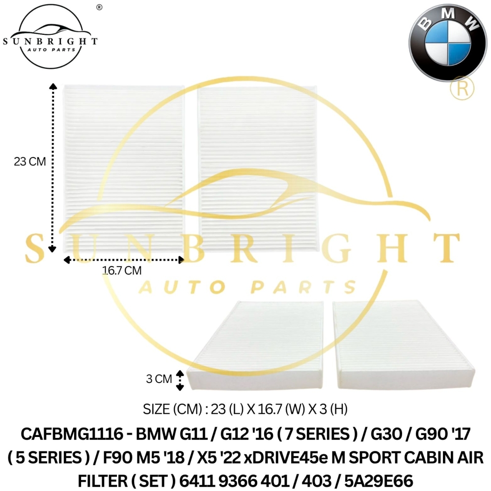 CAFBMG1116 - BMW G11 / G12 '16 ( 7 SERIES ) / G30 / G90 '17 ( 5 SERIES ) / F90 M5 '18 / X5 '22 xDRIVE45e M SPORT CABIN AIR FILTER ( SET ) 6411 9366 401 / 403 / 5A29E66