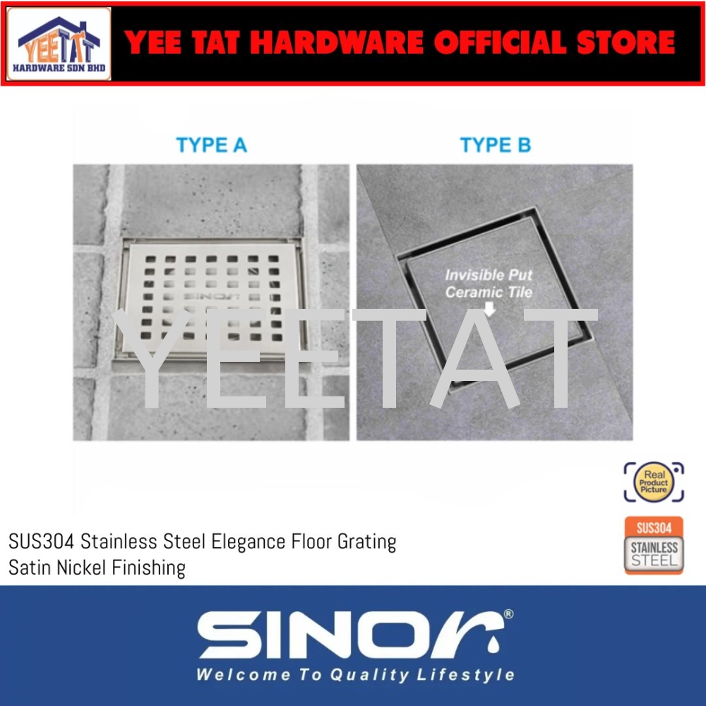 [ SINOR ] SD-419-6 SUS304 STAINLESS STEEL 6"X6" ELEGANCE FLOOR GRATING CONCEALED FLOOR GRATING