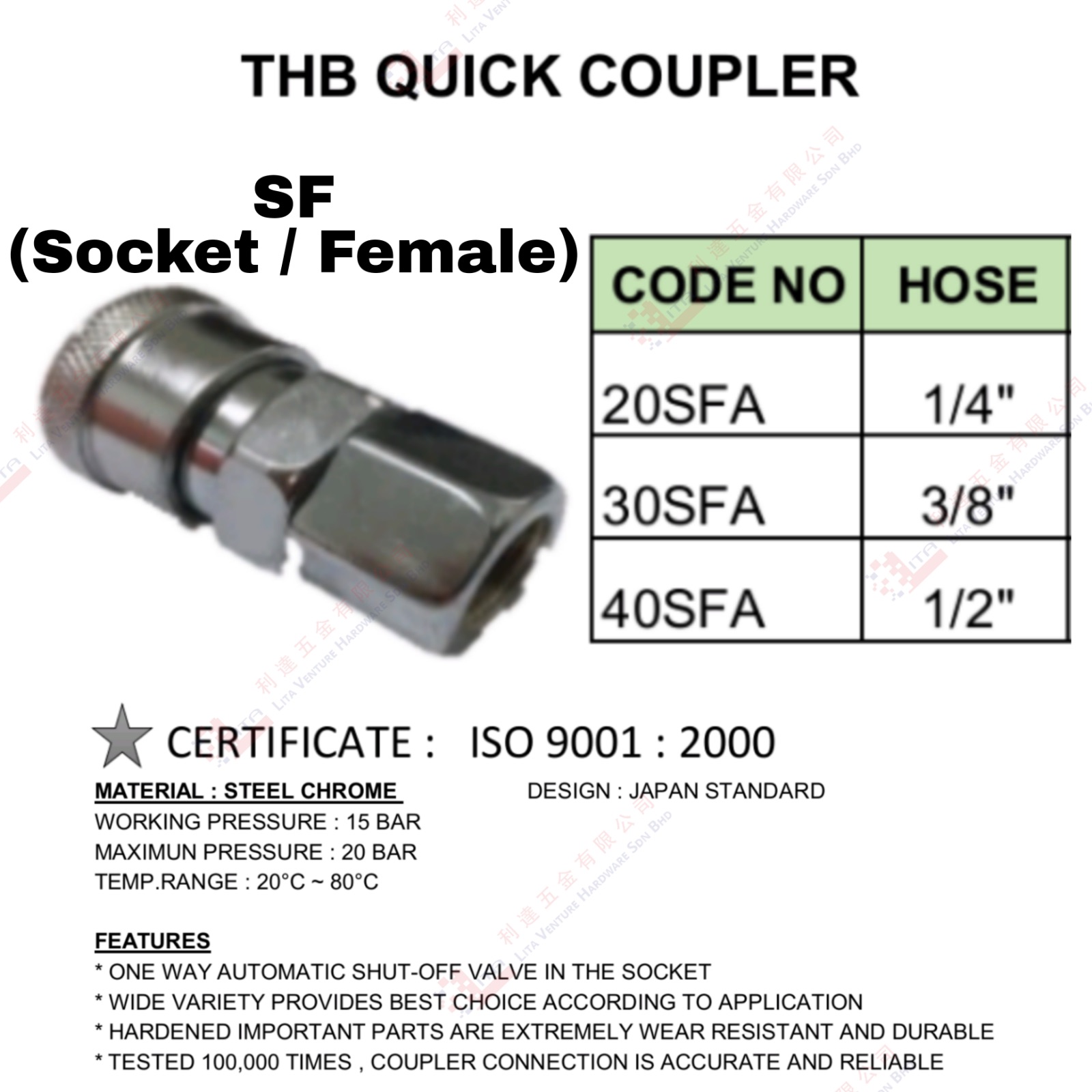 TBH QUICK COUPLER SF - 20SFA 30SFA 40SFA