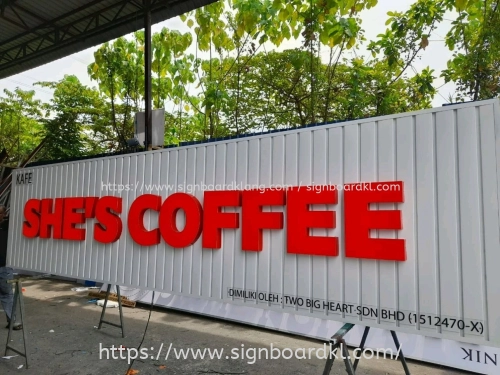 She's Coffee - Aluminium Ceiling Trim Base with 3D Box Up LED Frontlit Lettering Logo Signage at Dengkil