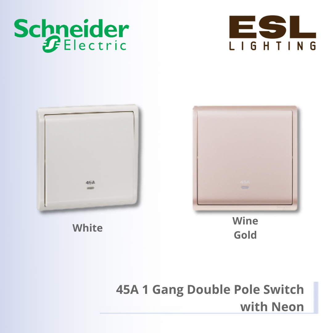 [DISCONTINUE] SCHNEIDER Pieno 45A 1 Gang Double Pole Switch with Neon - E8231D45N_WE_G11 E8231D45N_WG_G11