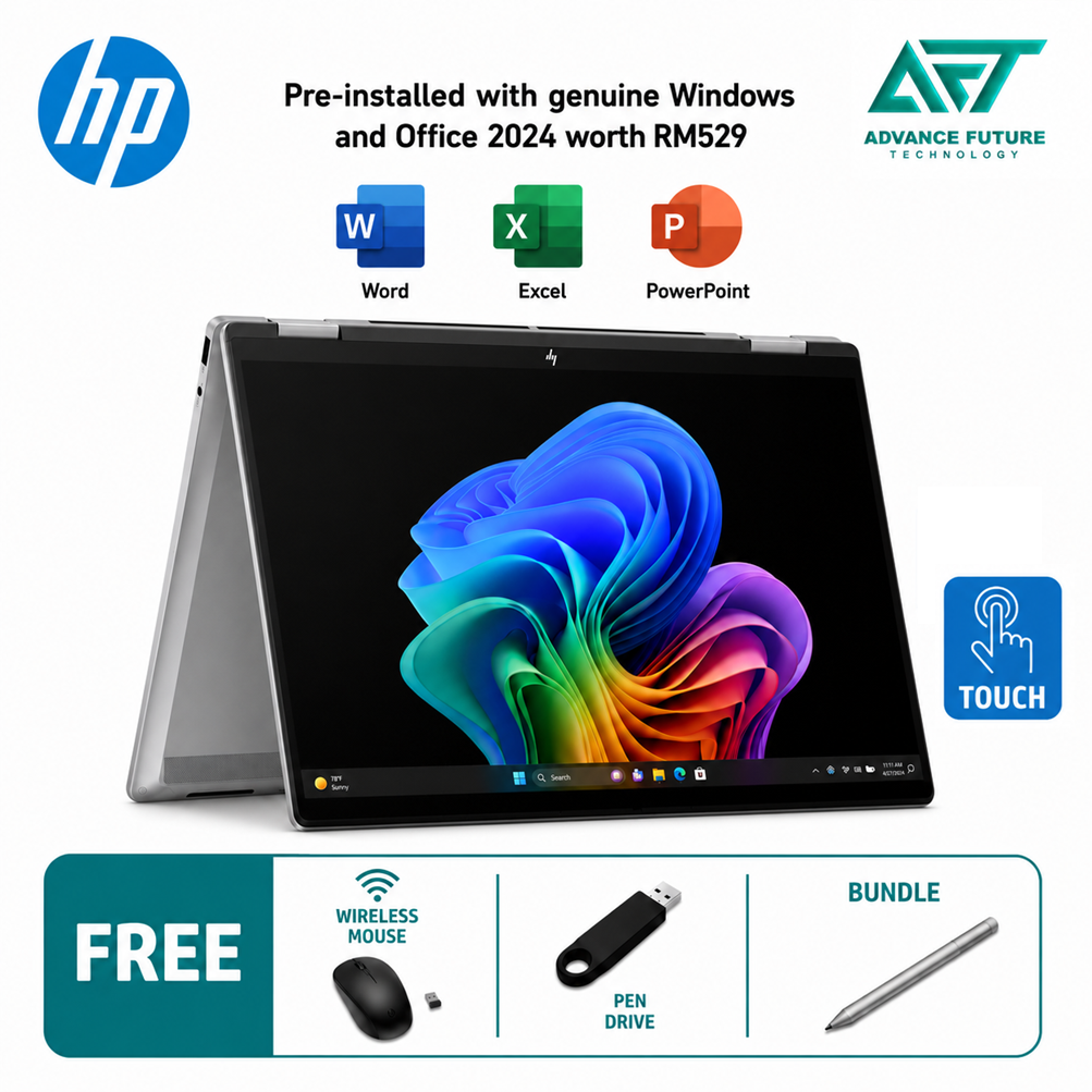 HP OmniBook X Flip 14-fk0118AU 14'' 2K AI Touch 2-In-1 Laptop Meteor Silver ( AMD Ryzen AI 5 340 ,16GB, 512GB SSD, ATI, W11, H&S 2024&M365 )