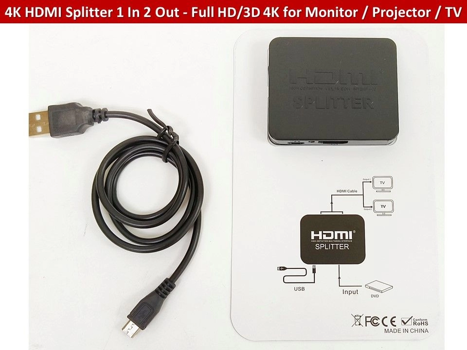 4K HDMI Splitter 1 In 2 Out - Full HD / 3D 4K for Monitor / Projector / TV / Laptop / DVR / NVR (Screen Duplicate Splitter)