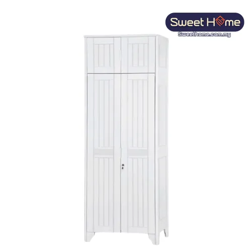 2 Door White Wardrobe TC 644 + Top H 97" W 32" D 21 "