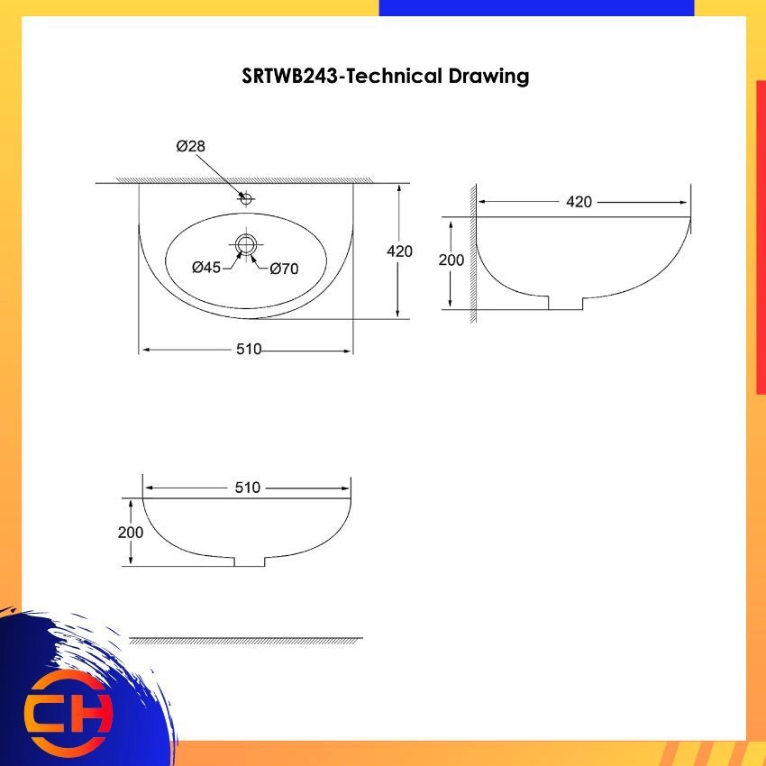 SORENTO WALL HUNG BASINS SRTWB243 ( L510xW420xH200mm )