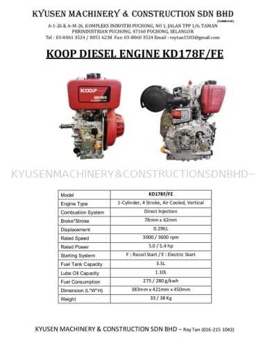 Koop Diesel Engine KD178F/FE