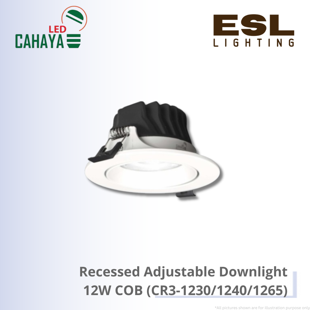 CAHAYA LED Recessed Adjustable Downlight CR3 Series 12W COB - CR3-1230 CR3-1240 CR3-1265 Round White
