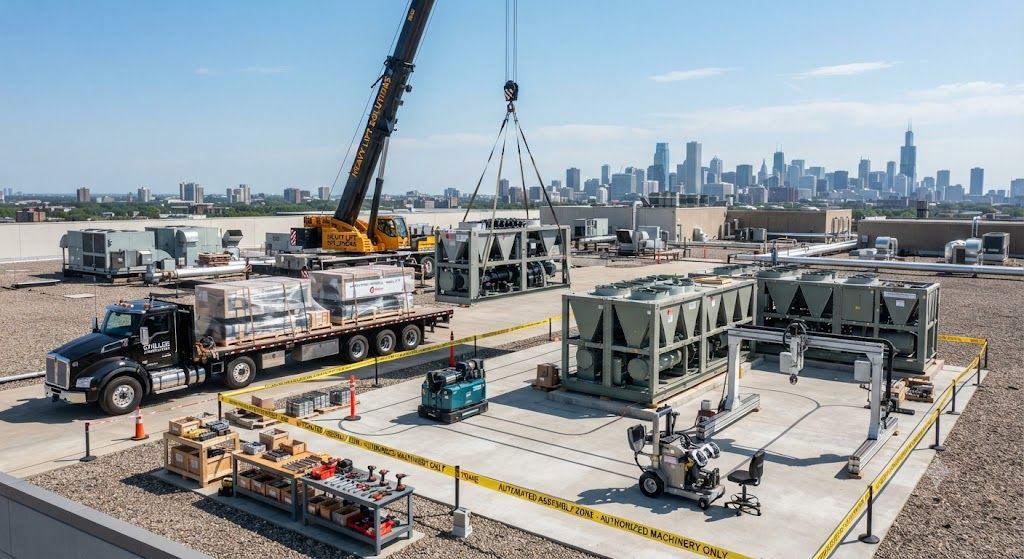 Knock-down chiller delivery and assembly