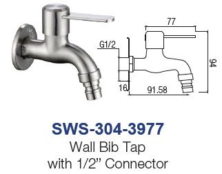 SWS-304-3977  Wall Bib Tap With Hose Connector - SUS304