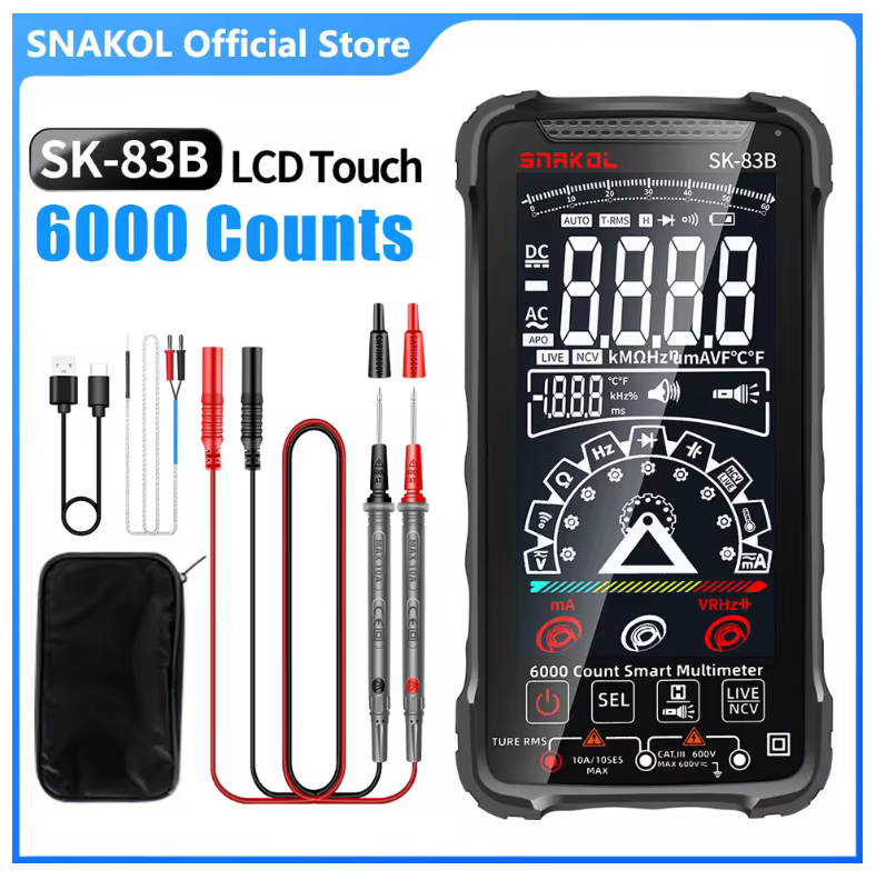 SNAKOL SK83B Smart Digital Multimeter Touch 6000 Counts Multimetro Test Rechargeable Multitester AC/DC Voltage Current Tester Tools