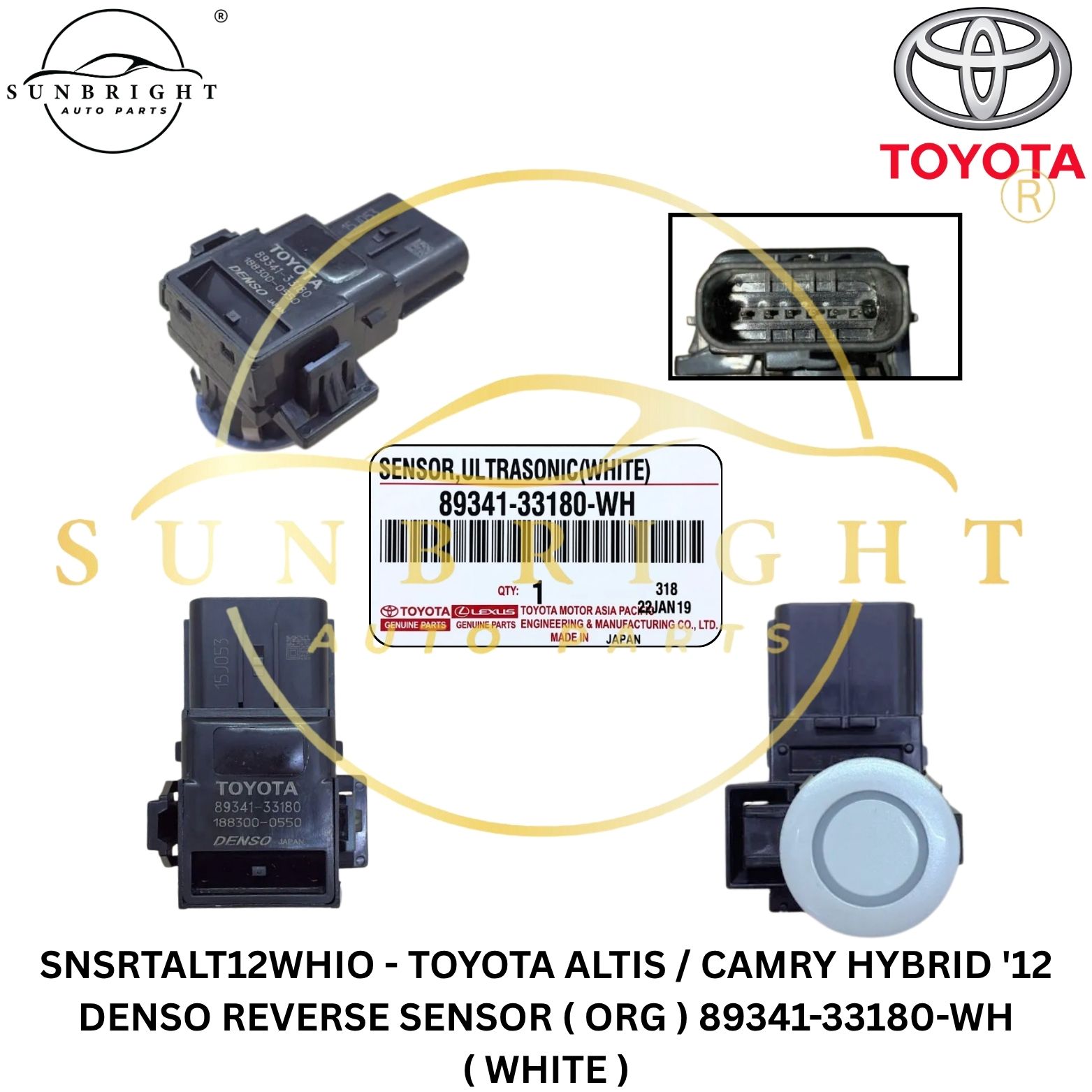 SNSRTALT12WHIO - TOYOTA ALTIS / CAMRY HYBRID '12 DENSO REVERSE SENSOR ( ORG ) 89341-33180-WH ( WHITE )