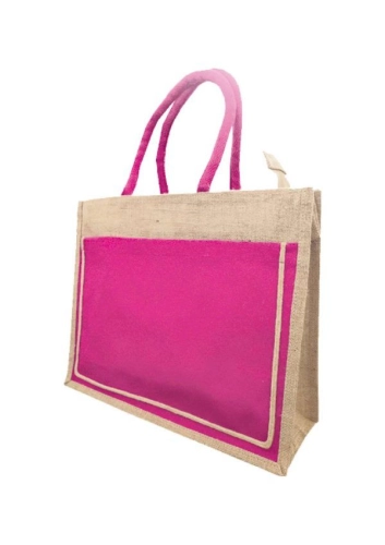 Jute Bag with Canvas Compartment & Zipper - JUTE250