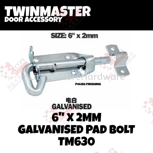 TWINMASTER BRAND 6'' X2MM GALVANISED PAD BOLT - TM630