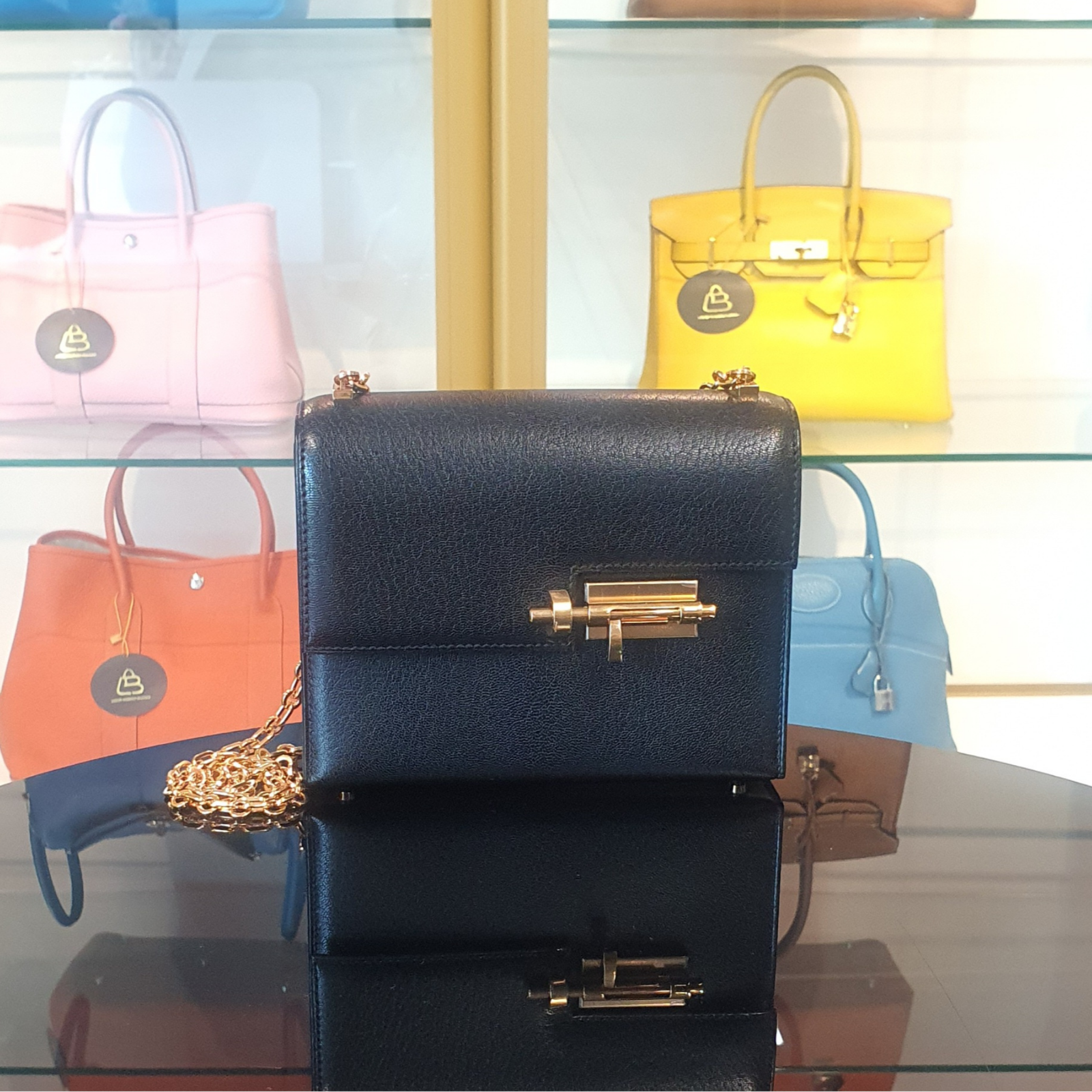 Hermes Verrou Mini Chaine Black Chevre Rose Gold Hardware Bag