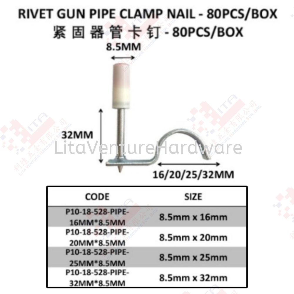 RIVET GUN PIPE CLAMP NAIL - P1018528 PIPE 16MM 20MM 25MM 32MM