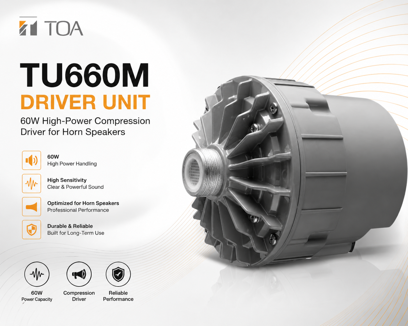 TOA TU660M Unit Pemacu – Pemacu Mampatan 60W Berkuasa Tinggi untuk Pembesar Suara Horn