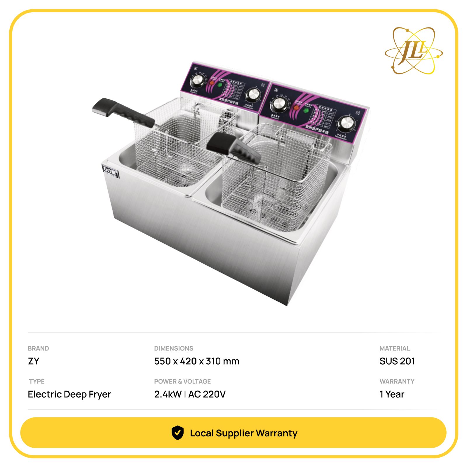 FC82D DOUBLE 12L WITH TIMER COMMERCIAL ELECTRIC DEEP FRYER RANGE 550 x 420 x 310 mm | 2 x 2400W | AC 220V 2 x 2.40kW
