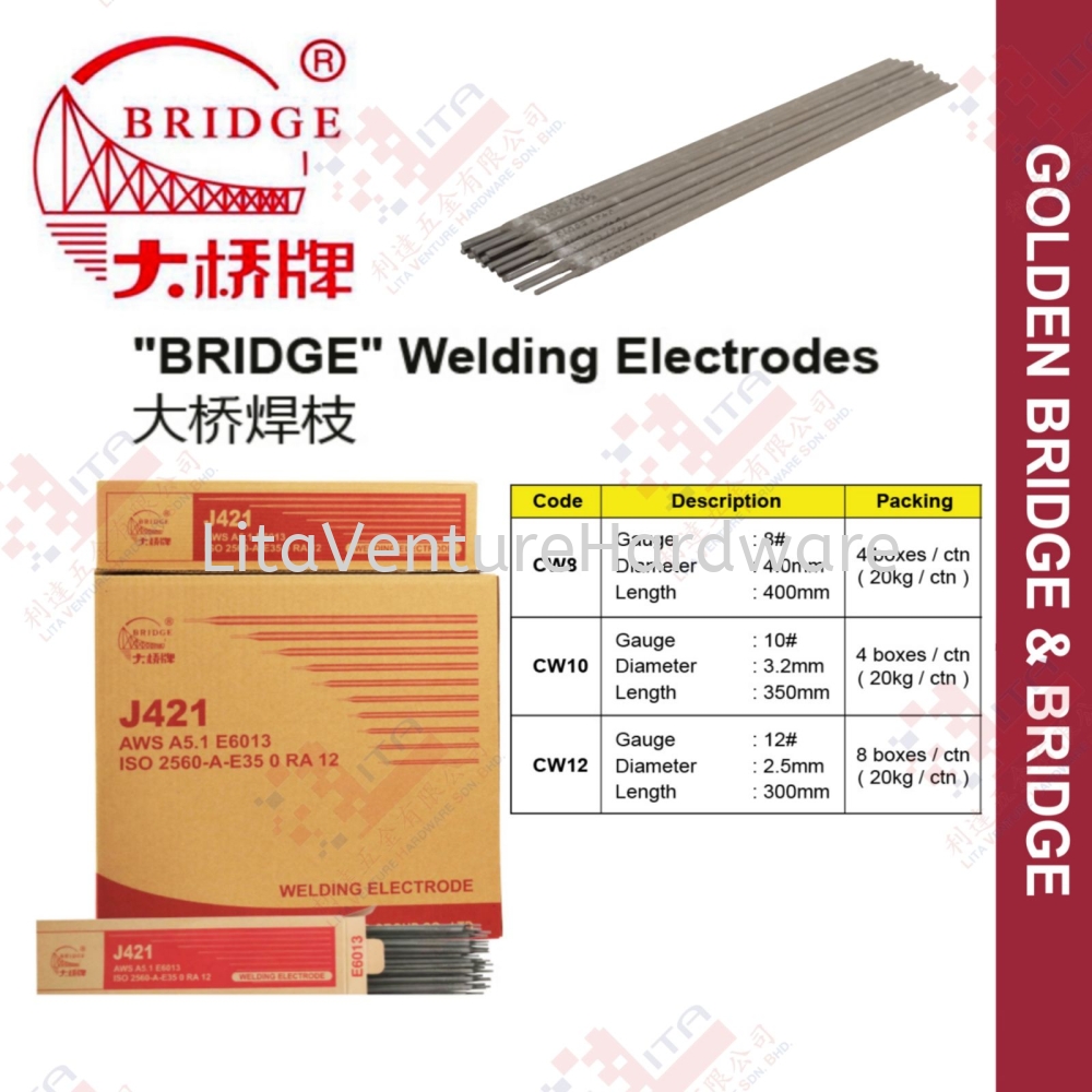 BRIDGE BRAND WELDING ELECTRODES - CW8 CW10 CW12