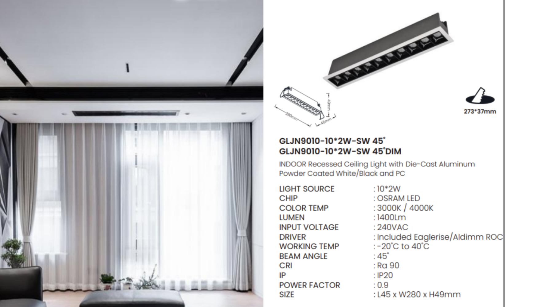 GLJN9010-10*2W-SW 45˚ / GLJN9010-10*2W-SW 45˚DIM
