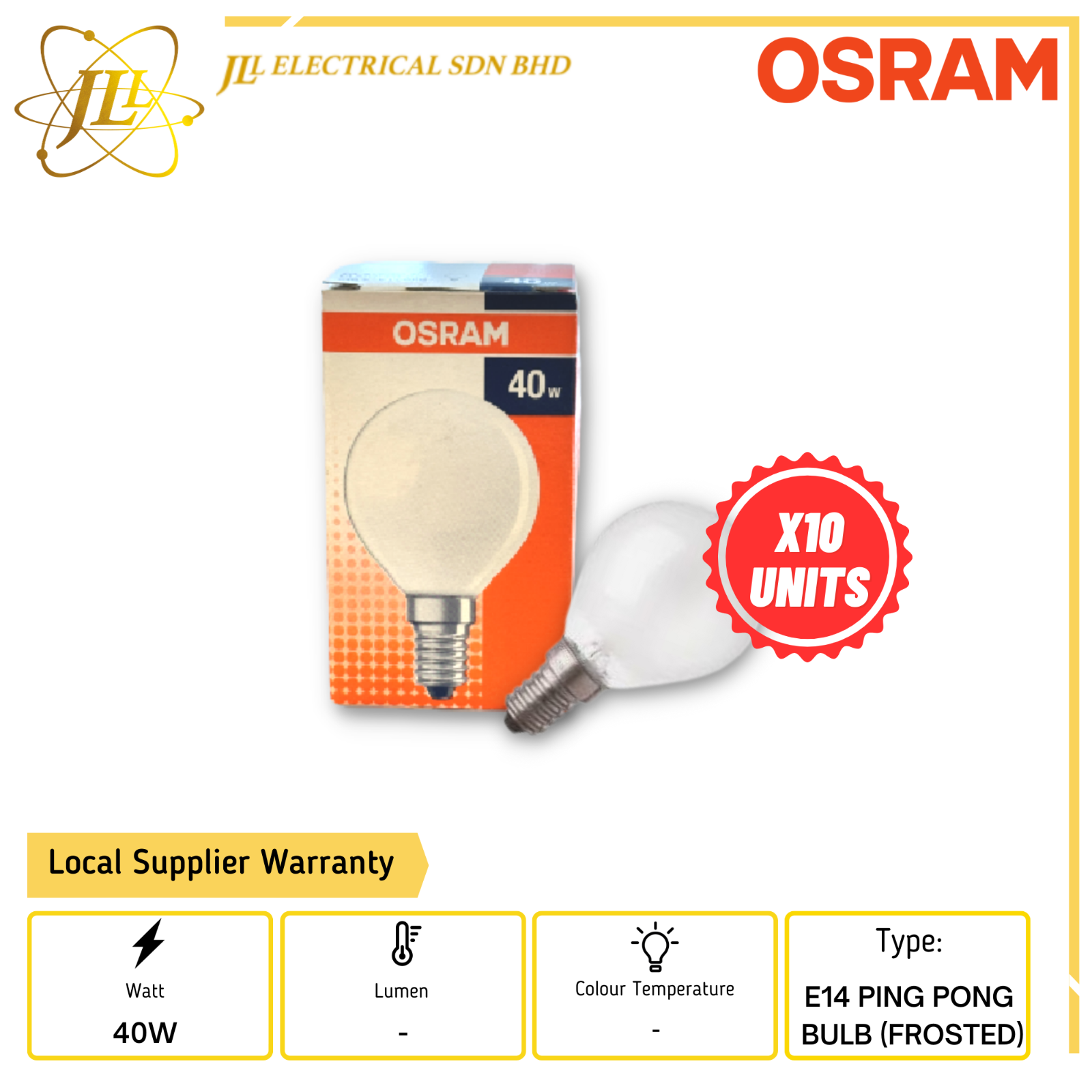 OSRAM E14 40W 240V PING PONG BULB-FROSTED (X10 UNITS) Selangor, KL ...