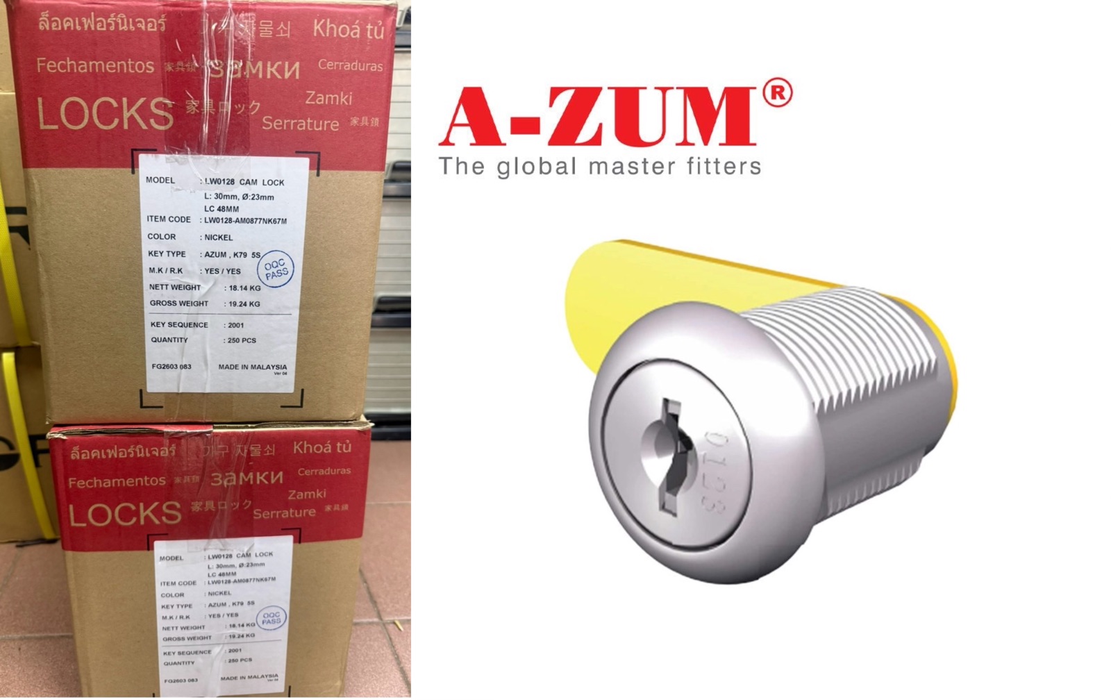 500 x A-ZUM LW0128 30mm Cam Lock with Key Alike System 