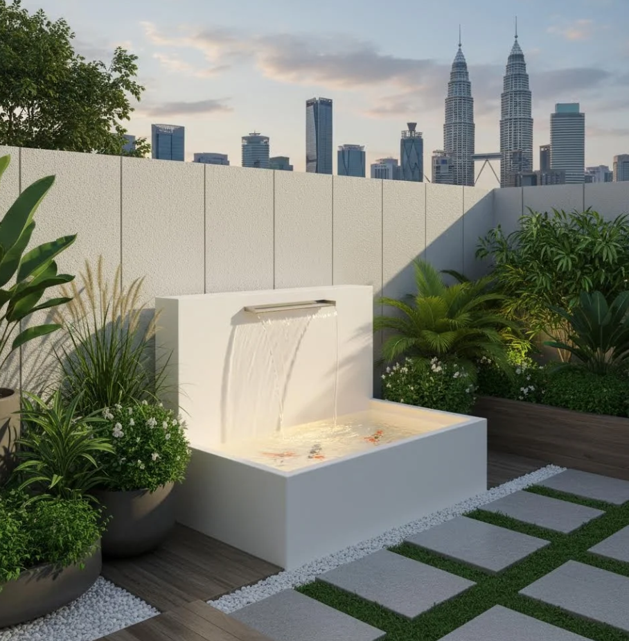 Water Fountain With Garden Landscape Malaysia .png