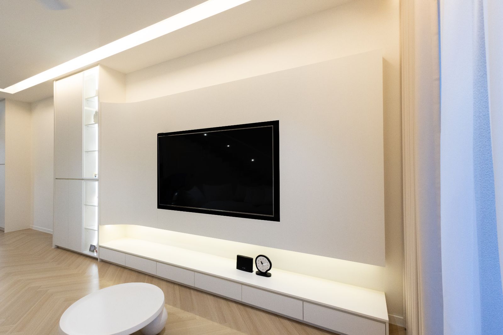 Modern Floating TV Feature Wall with Ambient LED Lighting