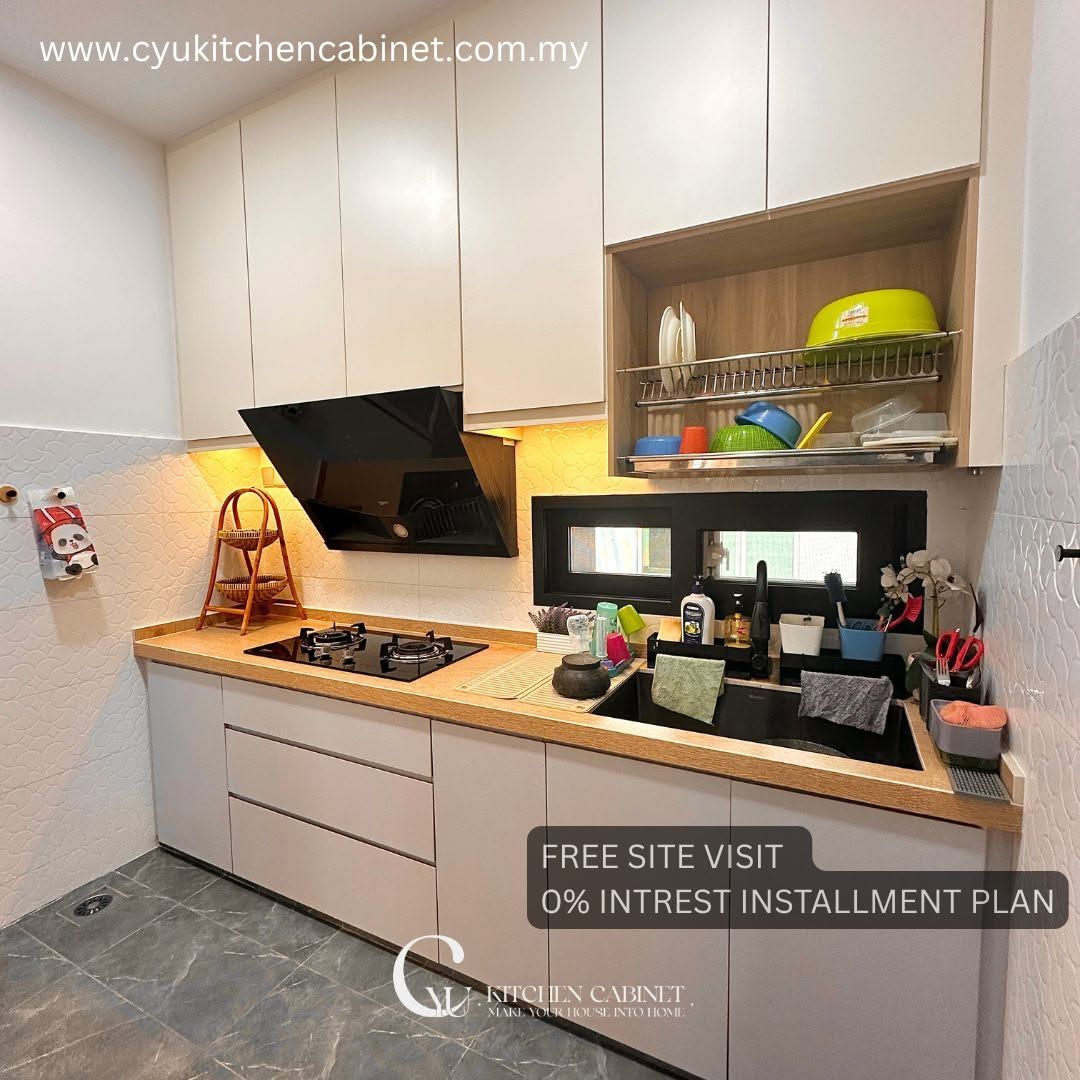 Melamine Kitchen Cabinet C/w Sintered Stone @ Taman Jenderam Sutera Dengkil