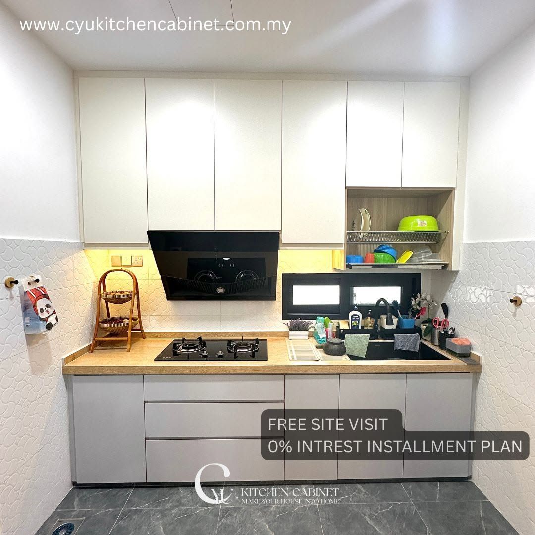 Melamine Kitchen Cabinet C/w Sintered Stone @ Taman Jenderam Sutera Dengkil