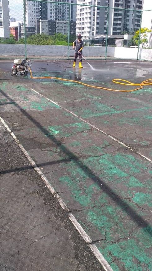 Waterjetting The Surface To Remove All Loose Coating And Contaminants