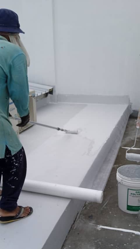 Application Of Liquid Applied Waterproofing Membrane With Fibre Mesh Reinforcement Over Concrete Roof In Progress
