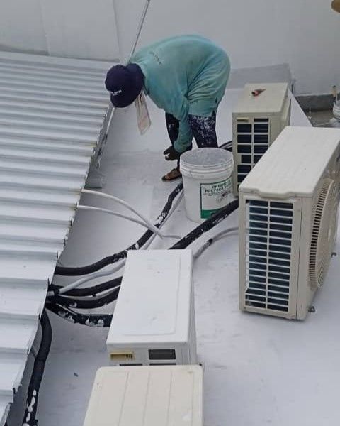 Application Of Liquid Applied Waterproofing Membrane With Fibre Mesh Reinforcement Over Concrete Roof In Progress