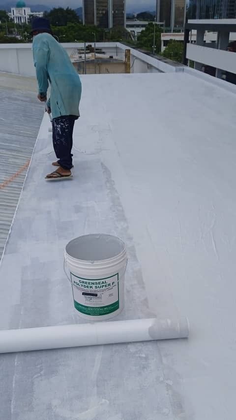 Application Of Liquid Applied Waterproofing Membrane With Fibre Mesh Reinforcement Over Concrete Roof In Progress