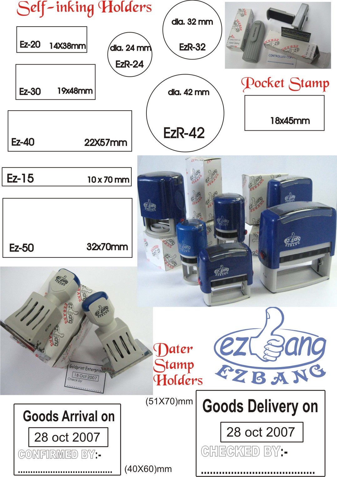 Self Inking Rubber Stamp Handles Size Chart