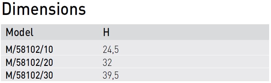 58102 dimension H table