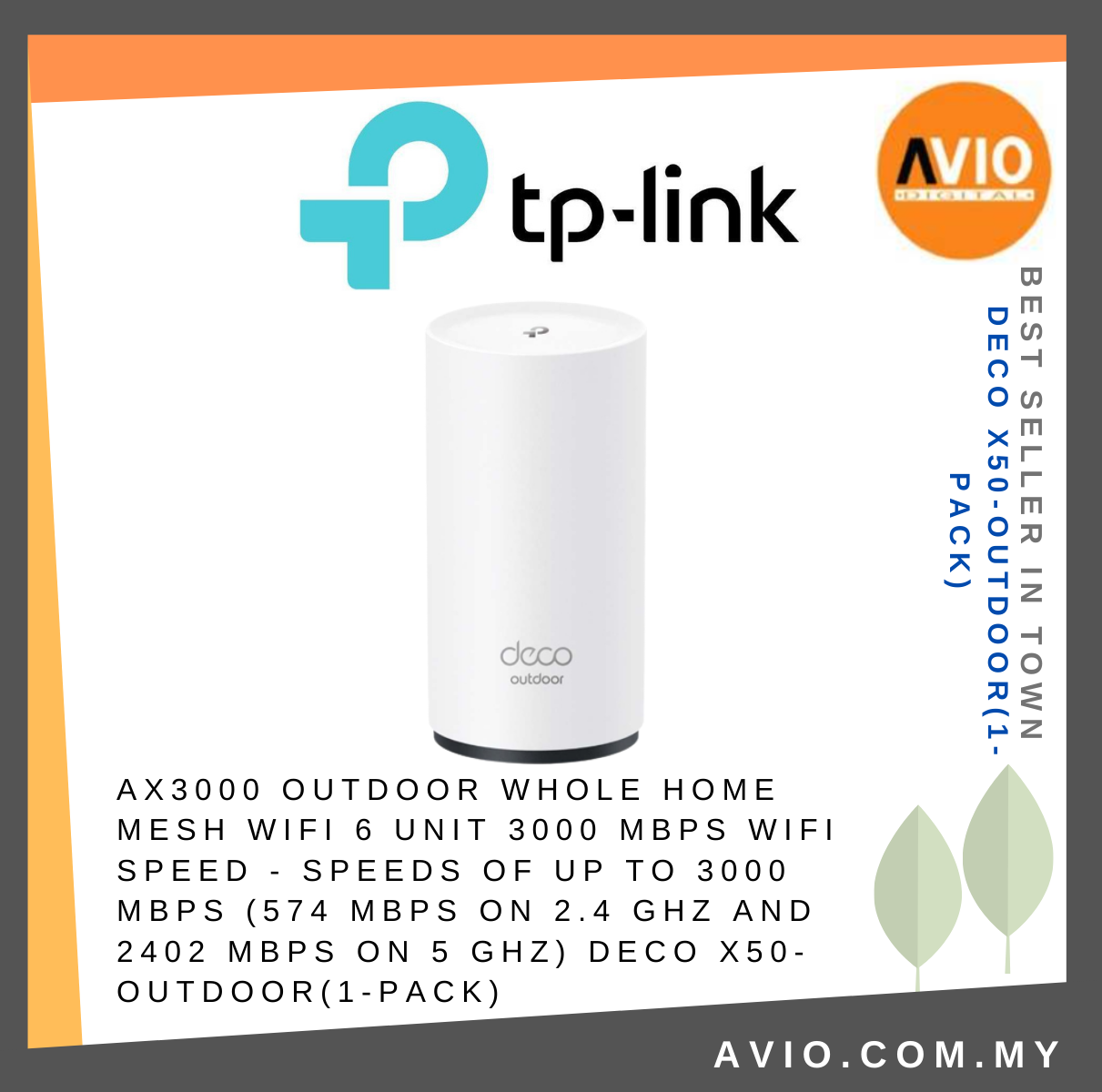 TP-LINK Tplink AX3000 IP65 Outdoor Whole Home Mesh WiFi 6 2976Mbps WiFi  Speed 3x Gigabit RJ45 Deco X50-Outdoor(1-pack) TP-LINK Johor Bahru (JB),  Kempas, Johor Jaya Supplier, Suppliers, Supply, Supplies | Avio Digital