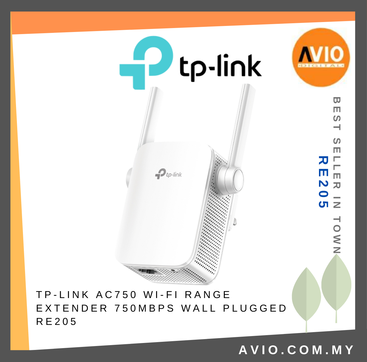 TP-LINK Tplink RE205 AC750 Wifi Range Extender Dual Band 2.4GHz 5GHz  750Mbps 2 Antenna Wall Plugged White RE205 Network Johor Bahru (JB),  Kempas, Johor Jaya Supplier, Suppliers, Supply, Supplies | Avio Digital