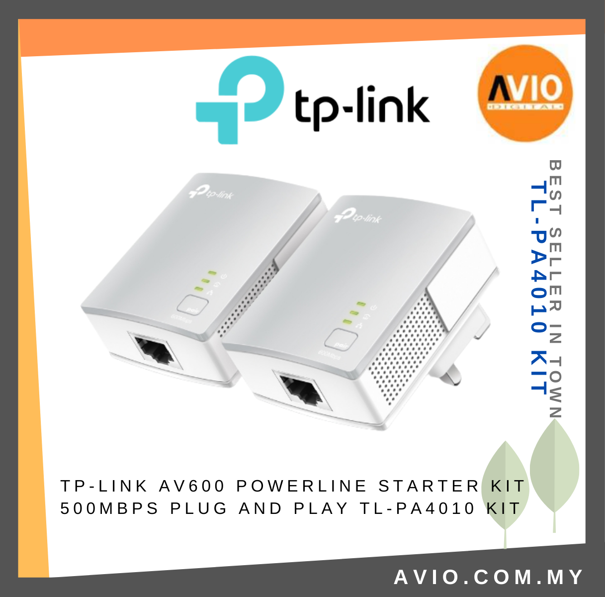 TP-LINK Tplink AV600 Powerline Starter Kit 600Mbps Speed Home Plug Ethernet  Port Plug & Play white PA4010 TL-PA4010 KIT Network Johor Bahru (JB),  Kempas, Johor Jaya Supplier, Suppliers, Supply, Supplies | Avio