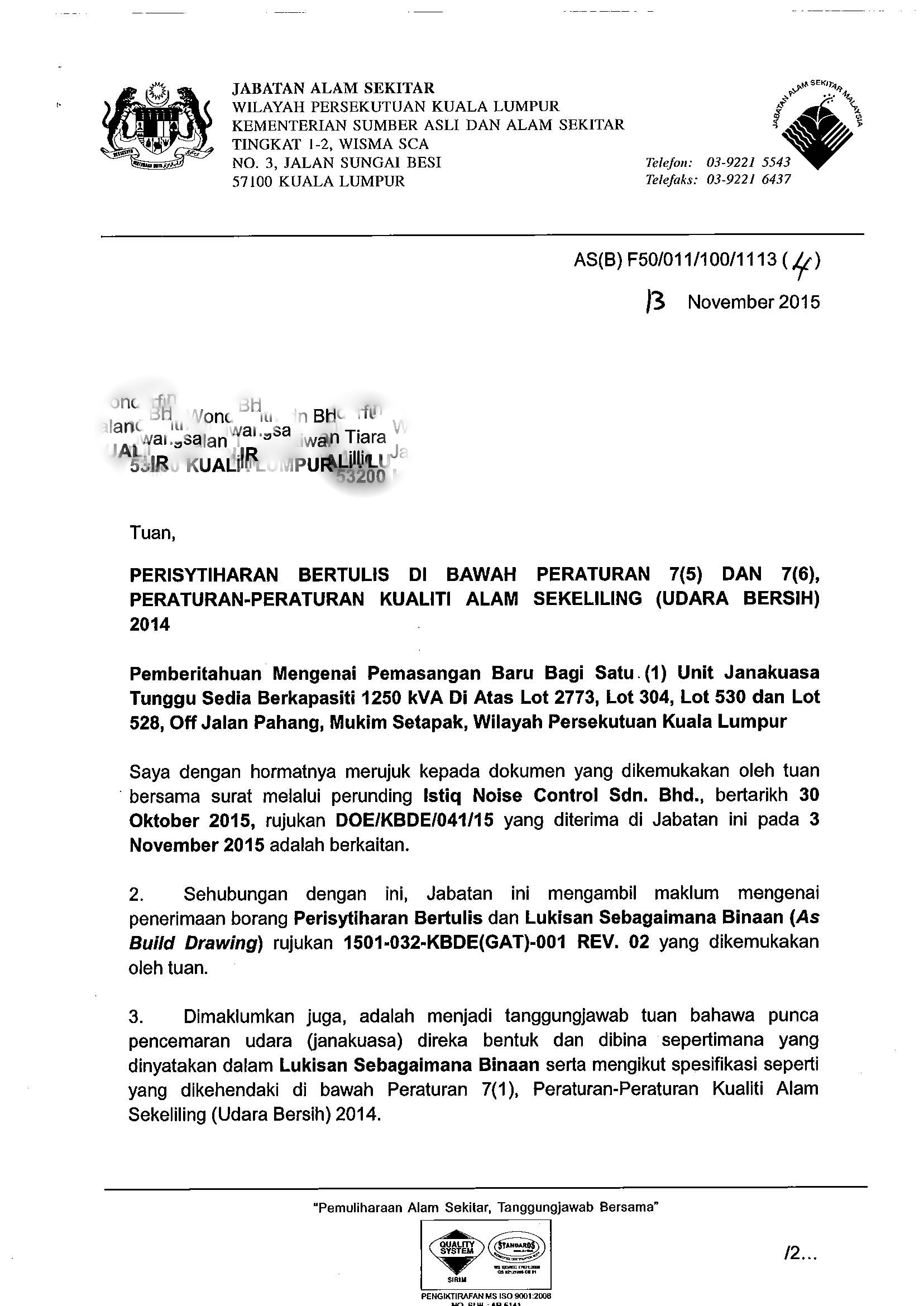 Surat Rasmi Jabatan Alam Sekitar - Women's Day