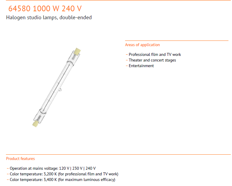 OSRAM 64580 1000W 240V HALOGEN LAMP Kuala Lumpur (KL), Selangor, Malaysia  Supplier, Supply, Supplies, Distributor | JLL Electrical Sdn Bhd