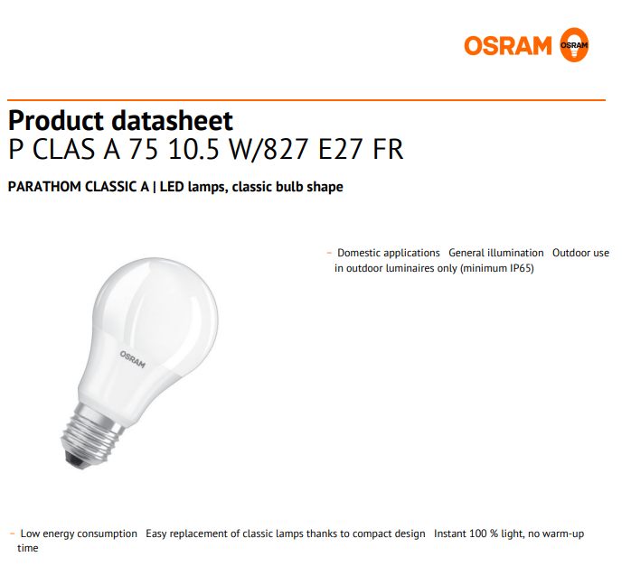 Ampoule LED A60 E27/9,5W/230V 4000K - Osram