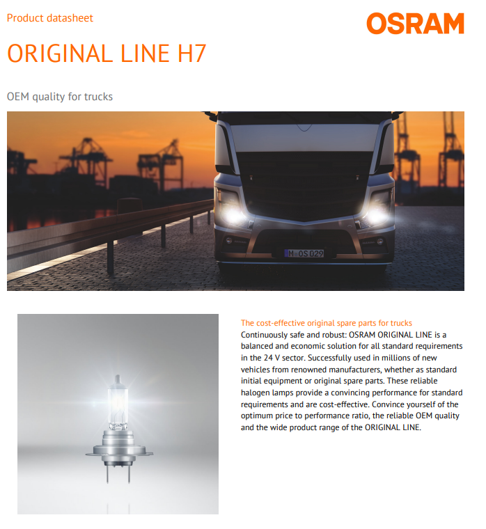 OSRAM 64215 ORIGINAL LINE H7 24V 70W HALOGEN HEADLIGHT LAMP Kuala Lumpur  (KL), Selangor, Malaysia Supplier, Supply, Supplies, Distributor